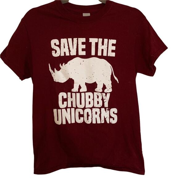 Gildan Tops - Gildan Burgundy Save The Chubby Unicorns Rhino Graphic Tee Small